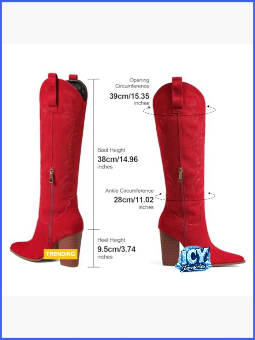 Knee High Cowboy Boots Pointed Toe Chunky Heels Western Pull-on Embroidered - Picture 5 of 7